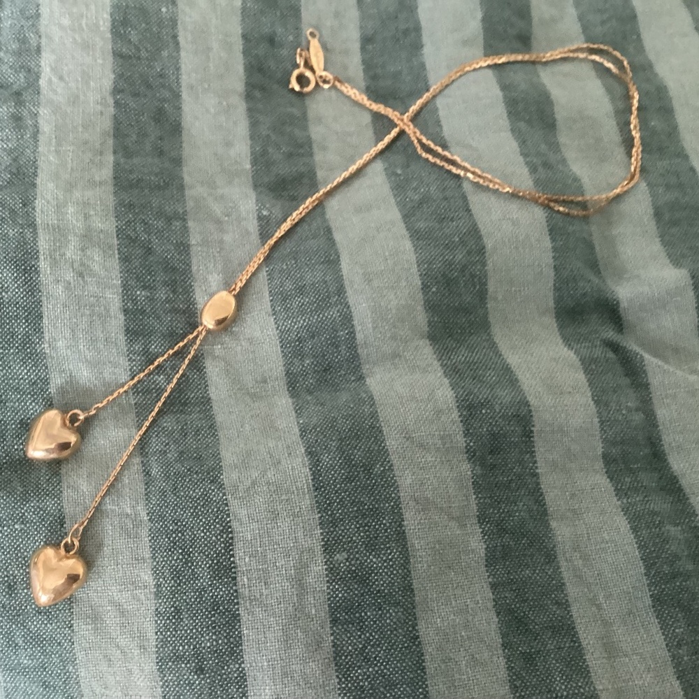 Vintage Napier Delicate gold double hanging heart necklace..so sweet.excellent.